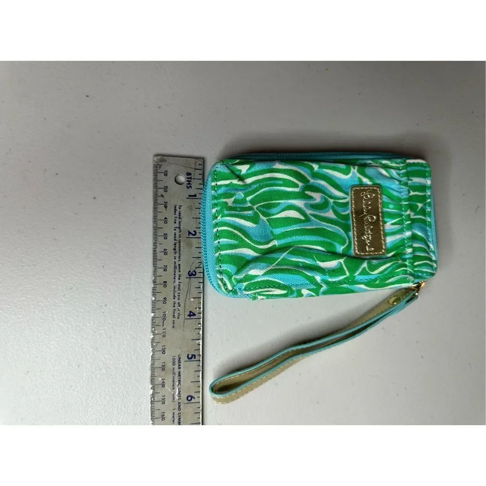Lilly Pulitzer Green Pink ID Case Carded Purse Wristlet Wallet And Luggage Tag